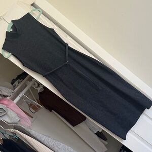 Zara Sleeveless Mock Neck Midi Dress in Charcoal